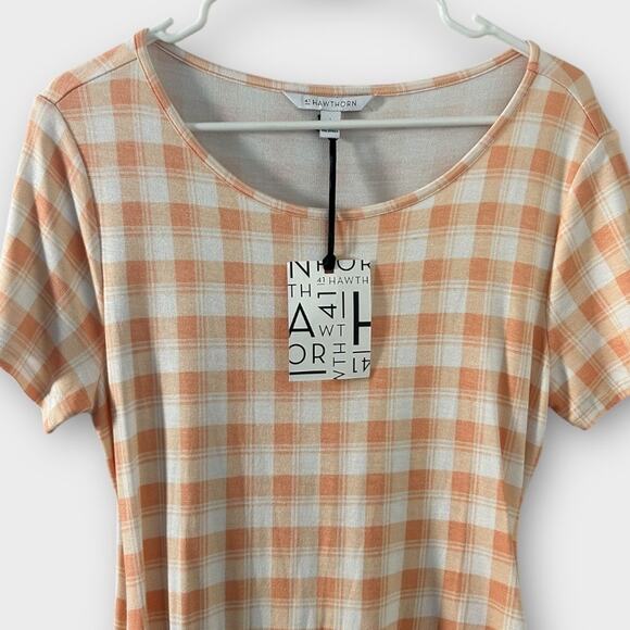 41 Hawthorn Faux Wrap Peach Plaid Short Sleeve Casual Dress Size Large NWT - Picture 3 of 5